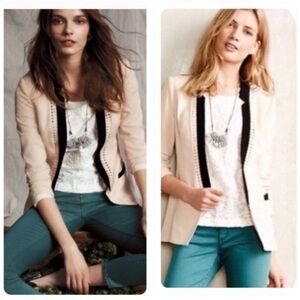 Anthropology Cartonnier Cream and Black Trim Structured Classy Blazer Small